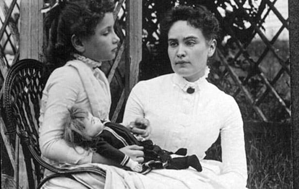 Helen Keller with Anne Sullivan, in 1887